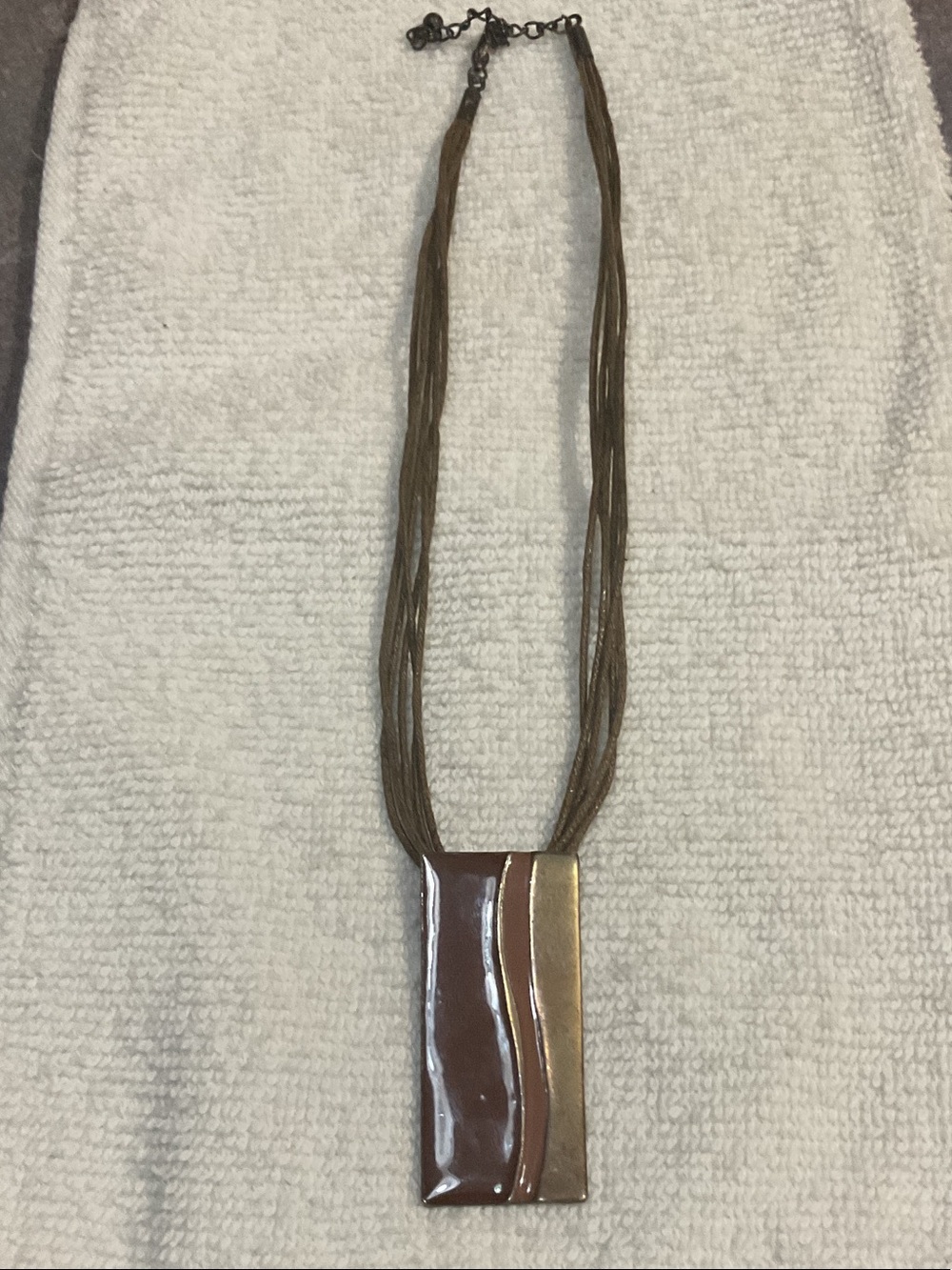 Brown and Gold Rectangular Pendant Multi-Strand Necklace